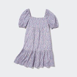 Uniqlo Printed Cotton Square Neck Short-Sleeve Mini Floral Dress